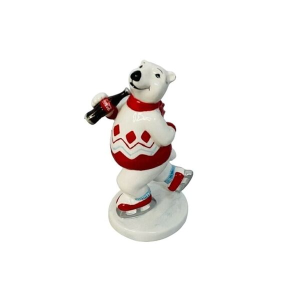 Vintage Coca Cola Always Ice Skating Ceramic Coke Polar Bear Figurine Enesco ‘95 - Picture 1 of 5
